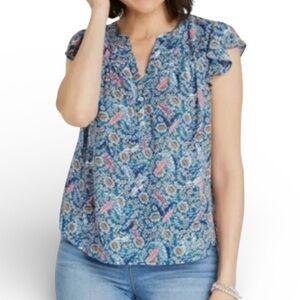 Knox Rose Off The Coast Floral Flutter Sleeve Blouse Feather